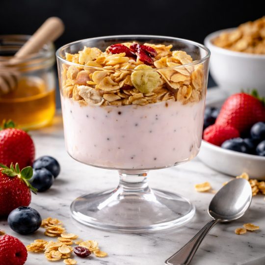 Meyveli yoğurtlu granola cup – tek porsiyon sağlıklı ikramlık