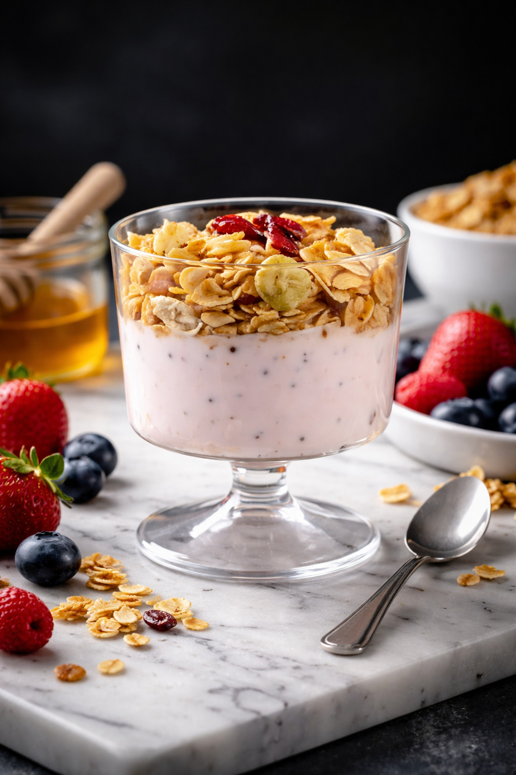 Meyveli yoğurtlu granola cup – tek porsiyon sağlıklı ikramlık