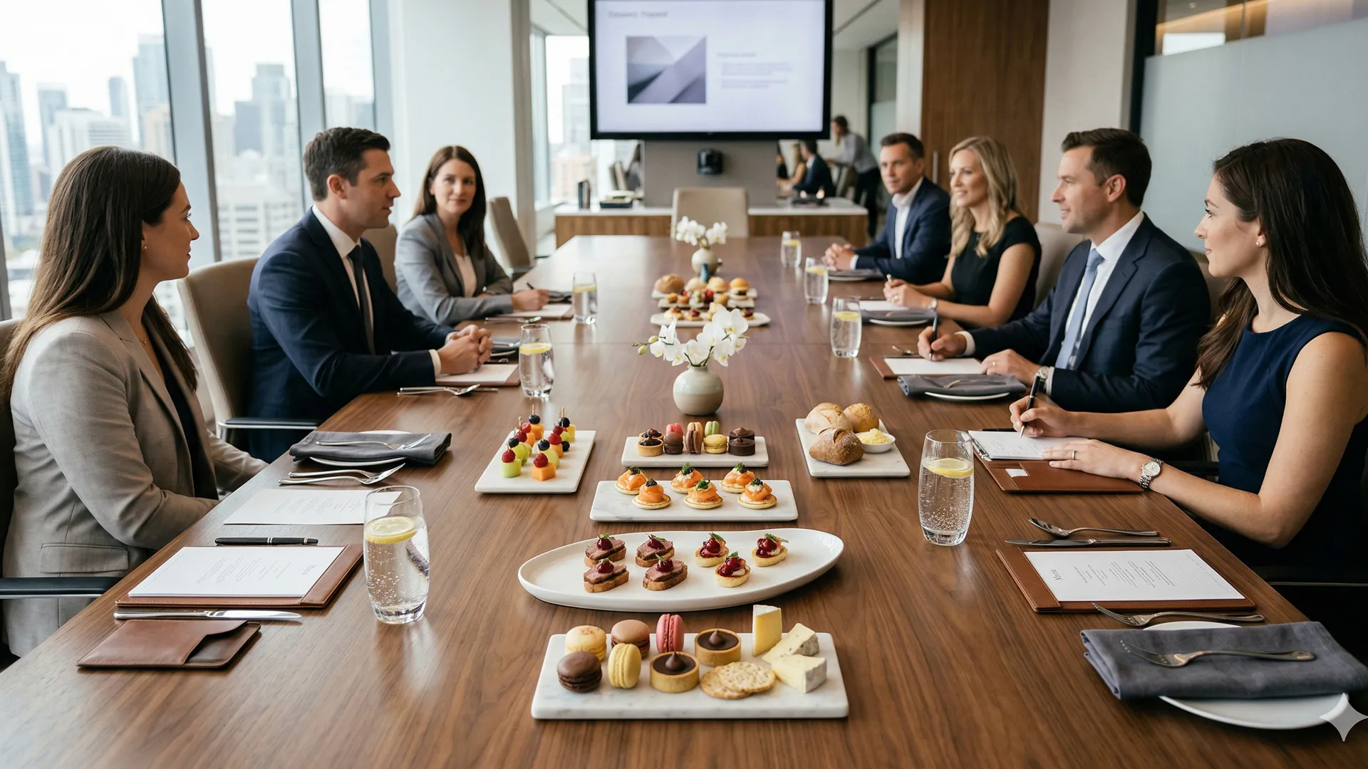 Kurumsal toplantı için hazırlanmış premium catering masası